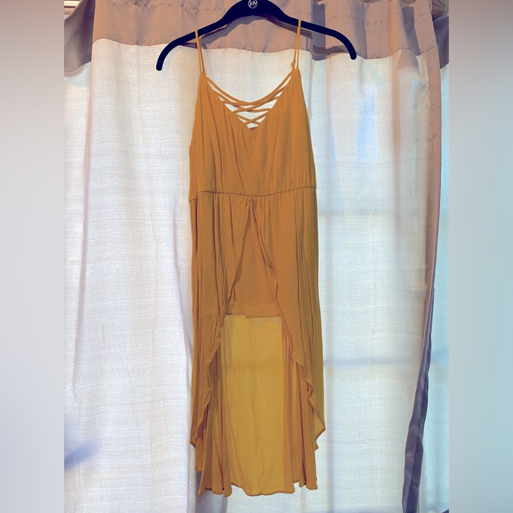 Yellow- high low criss cross neck line